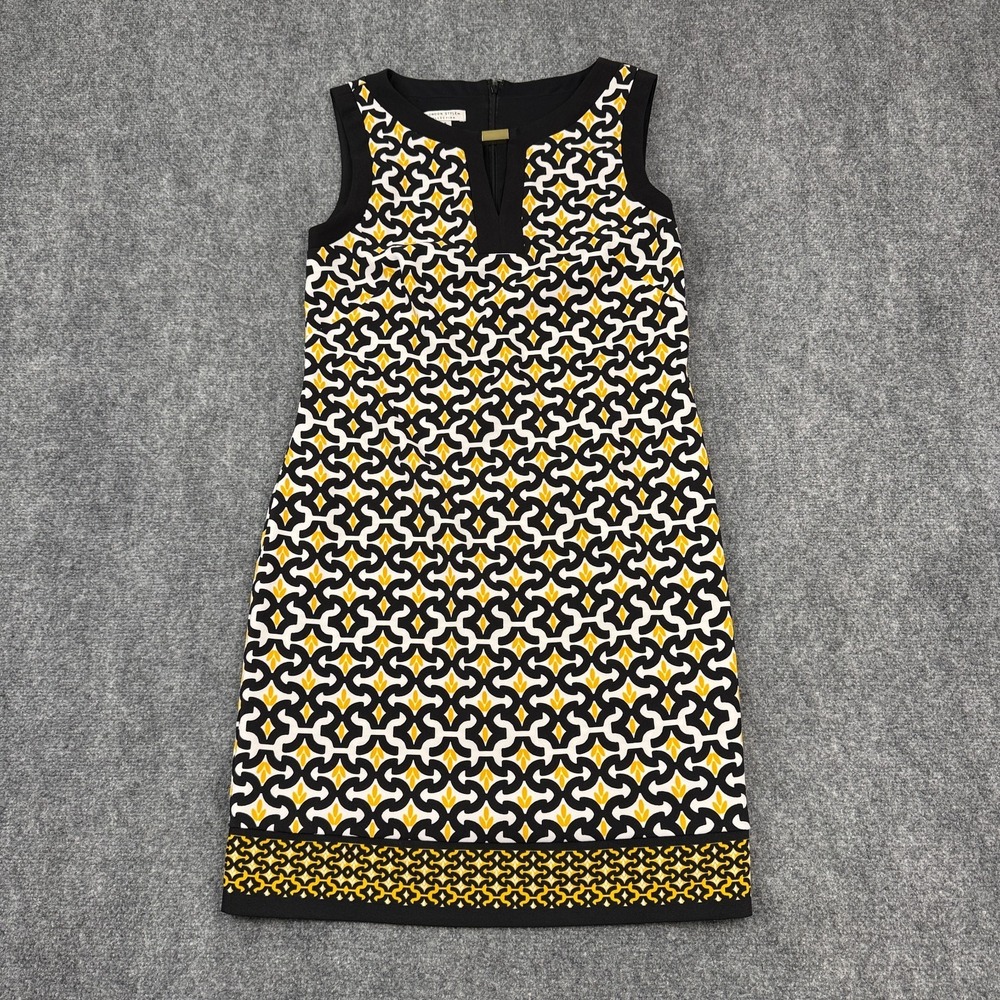 London Style Collection Womens Sheath Dress Size 14 Black‎ White Geometric Print